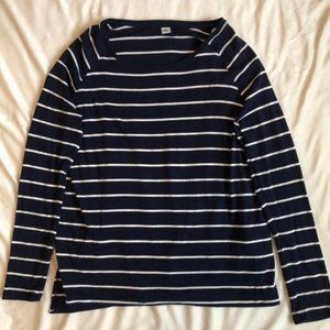 navy and white striped long sleeve shirt